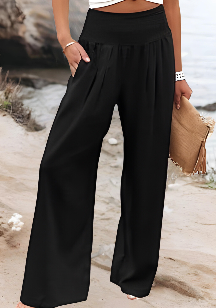 High Waist Smocked Wide Leg Palazzo Pants