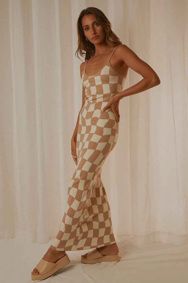 Abstract Print Knit Spaghetti Strap Bodycon Maxi Dress 21
