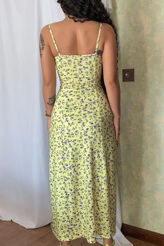 Velvet Deep V-Neck High Split Slip Maxi Dress