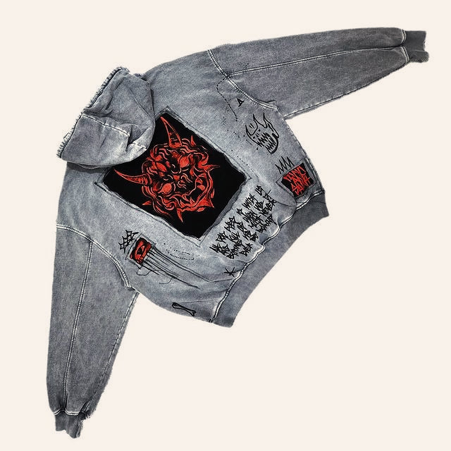 Heavy Washed Demon Print Hoodie
