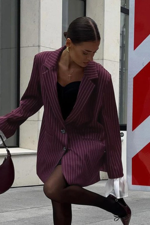 Chic Lace Insert Stripe Blazer