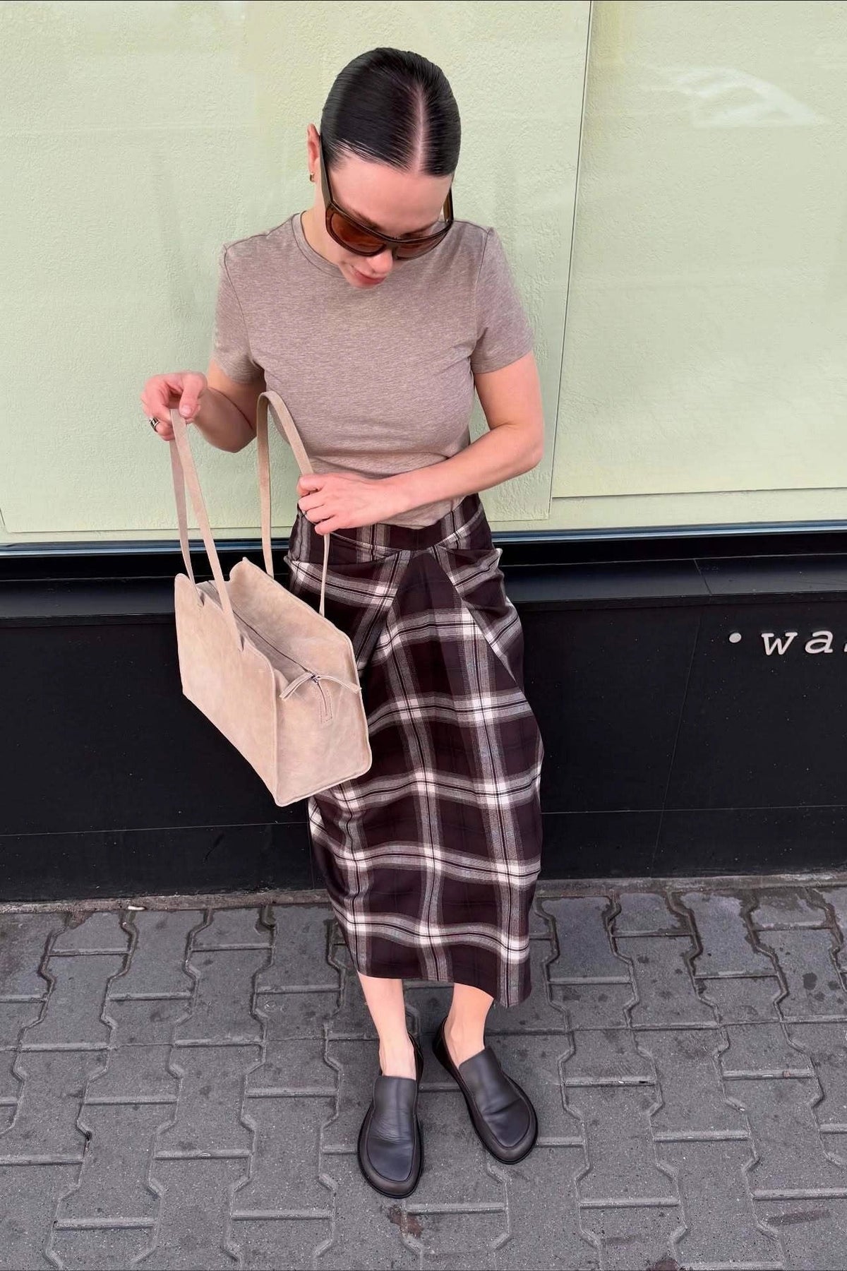 Plaid High Waist Twist Front Draped Midi Skirt 4
