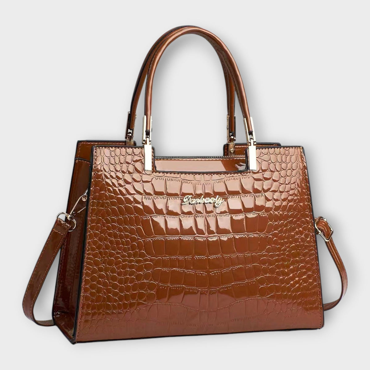 Croc Embossed Structured Top Handle Tote Bag