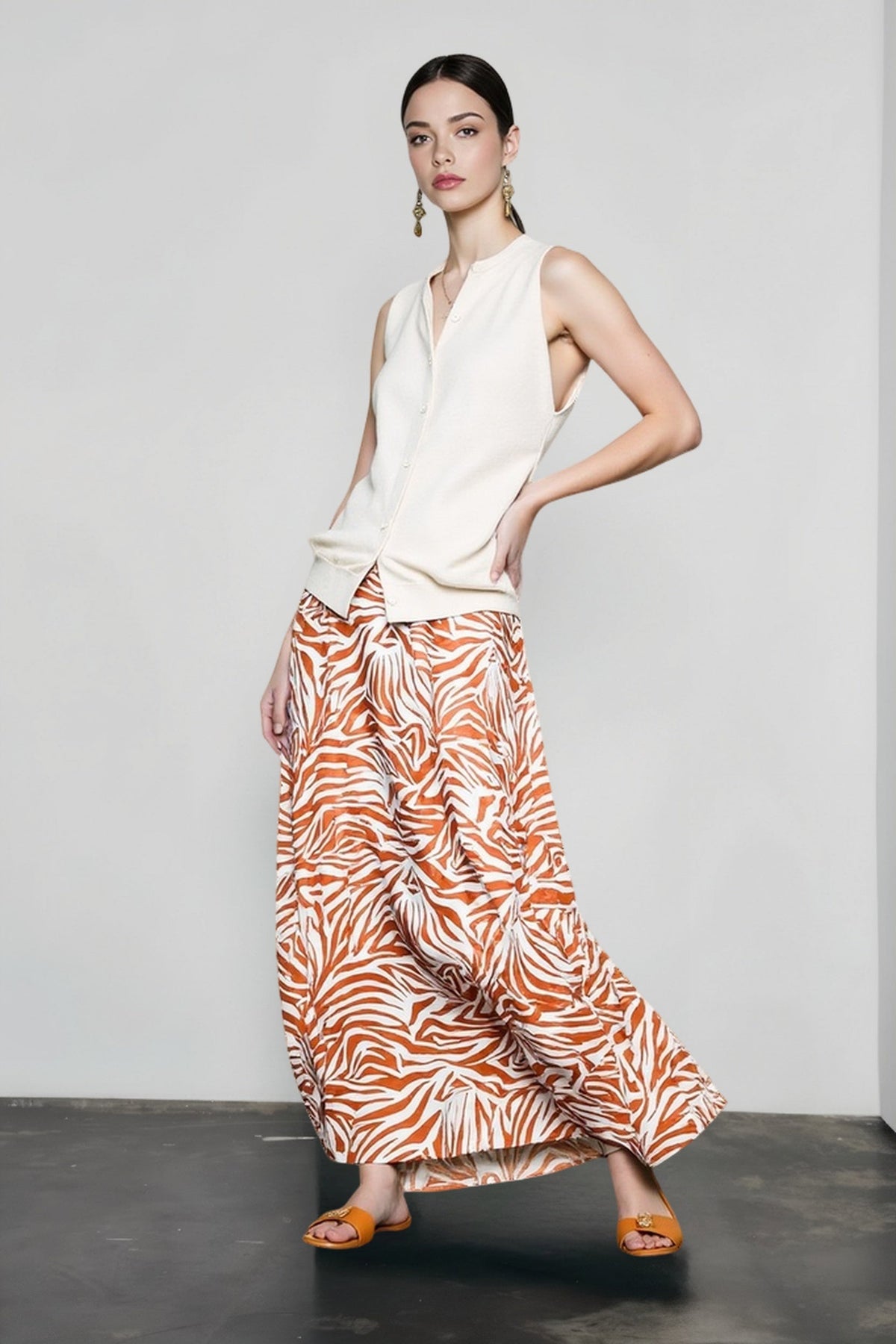 Zebra Print High Waist Flowy Tiered Maxi Skirt