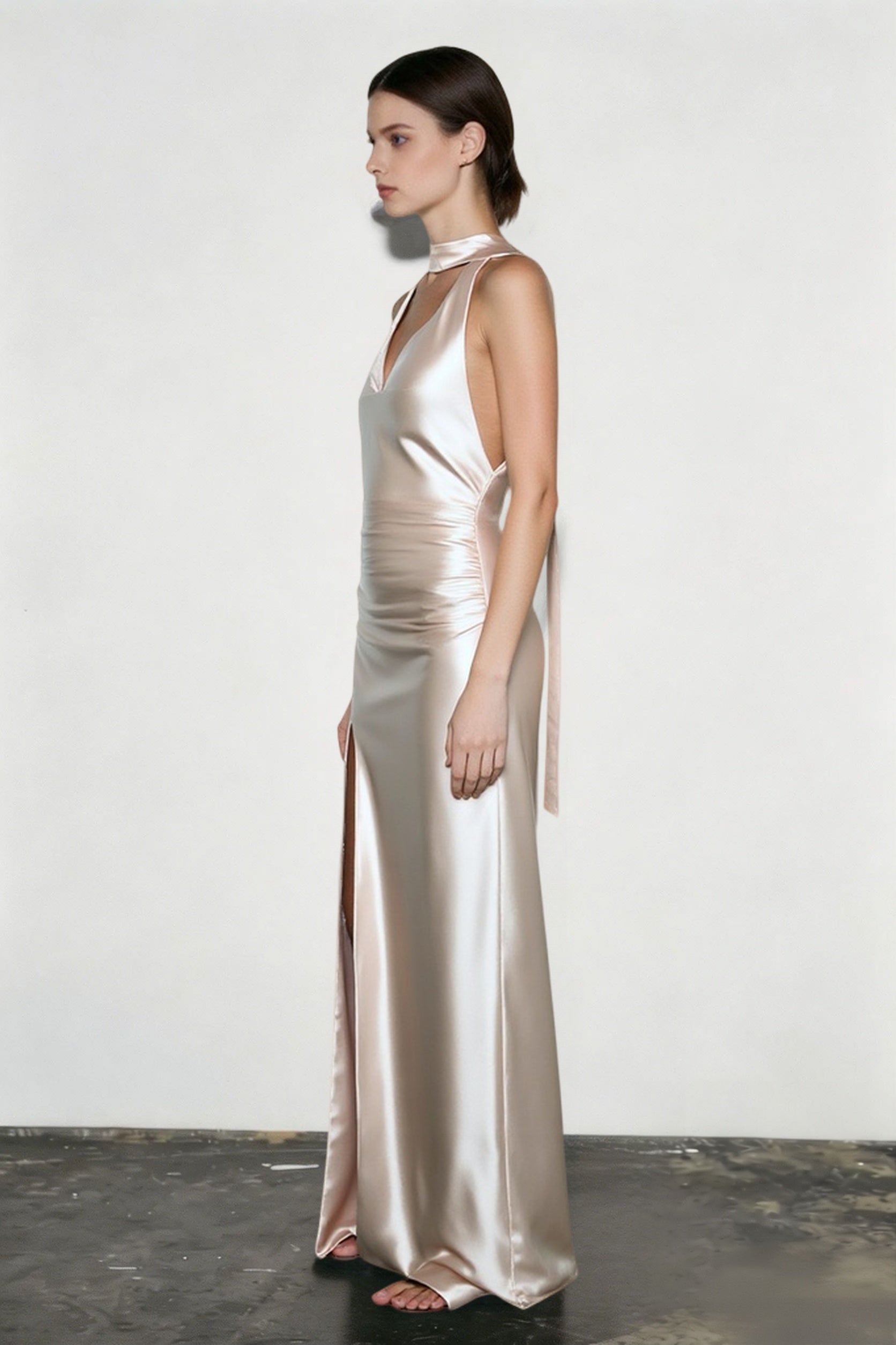 Halter-Neck Deep V-Neck Dress