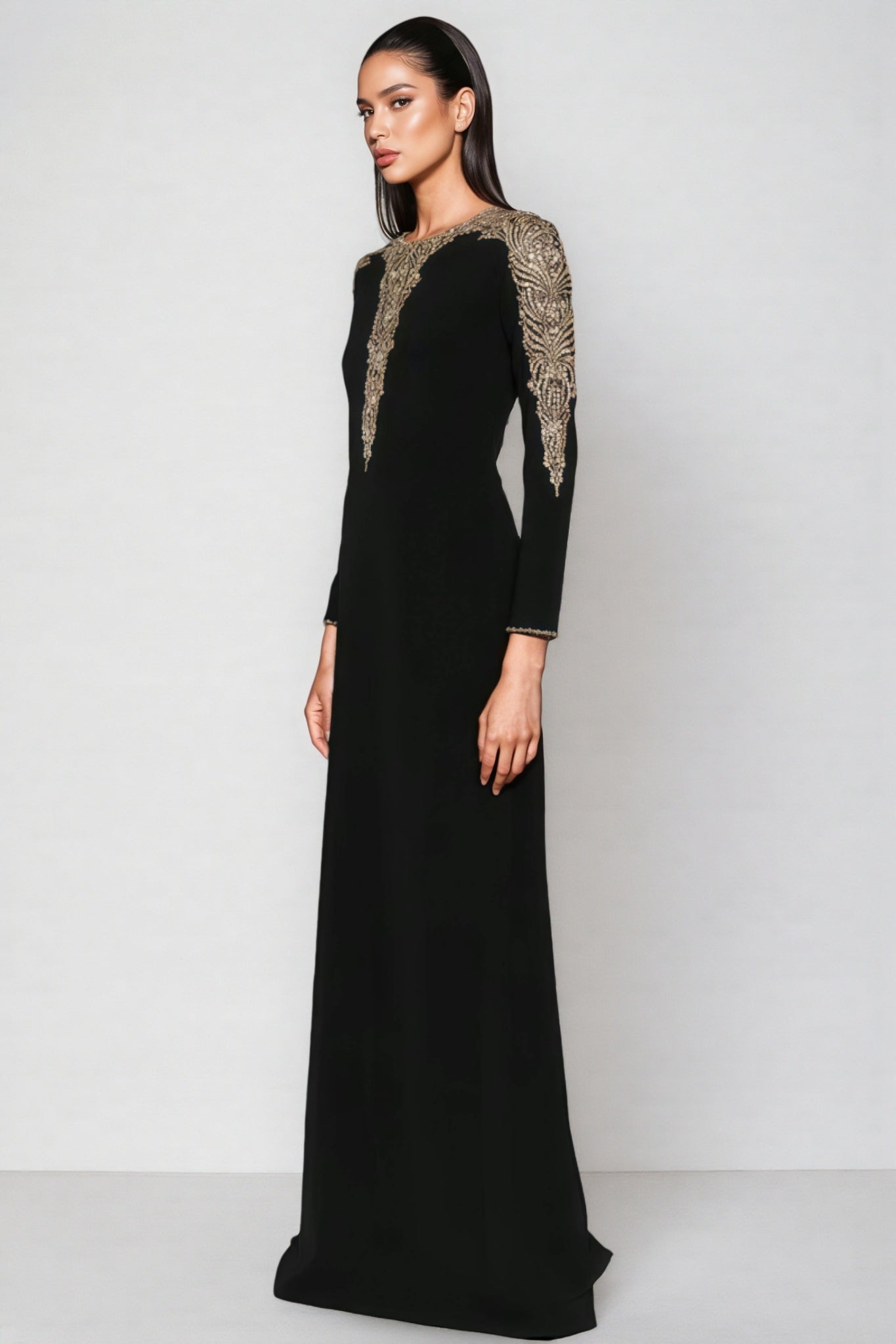 Iontk Black Beaded Diamond Mesh Maxi Dress - View 2