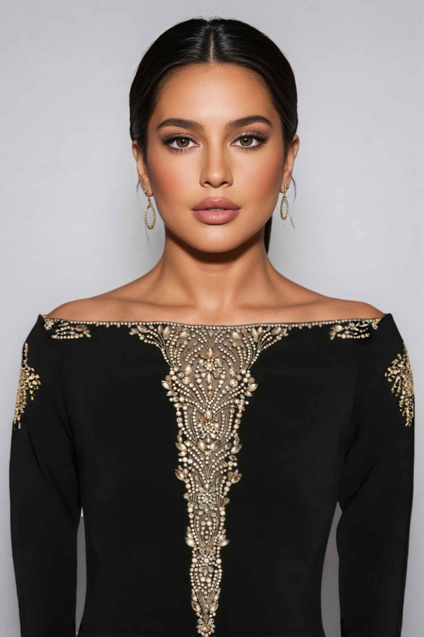 Iontk Black Beaded Diamond Mesh Maxi Dress - View 4