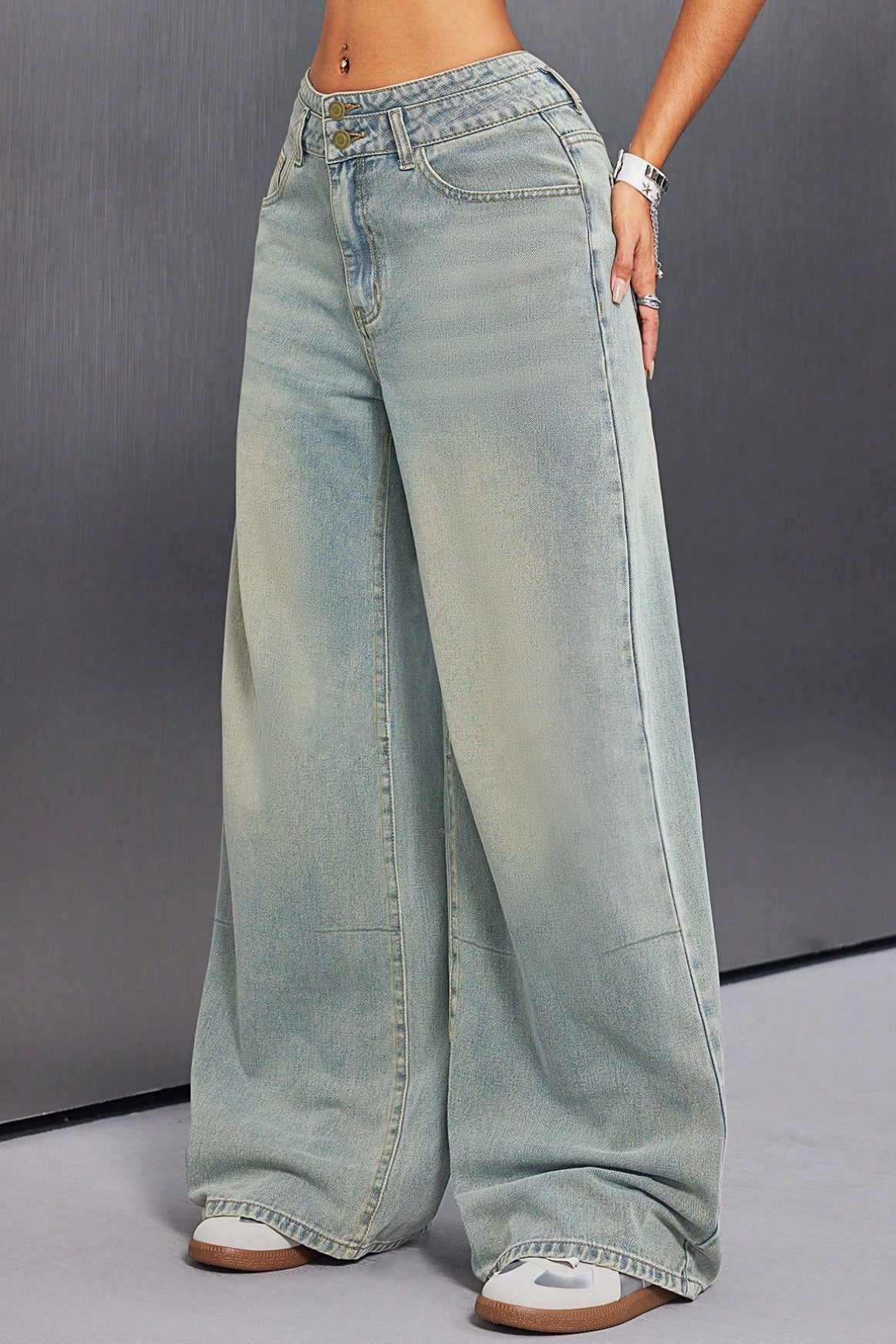 Button Front Vintage Wide Jean