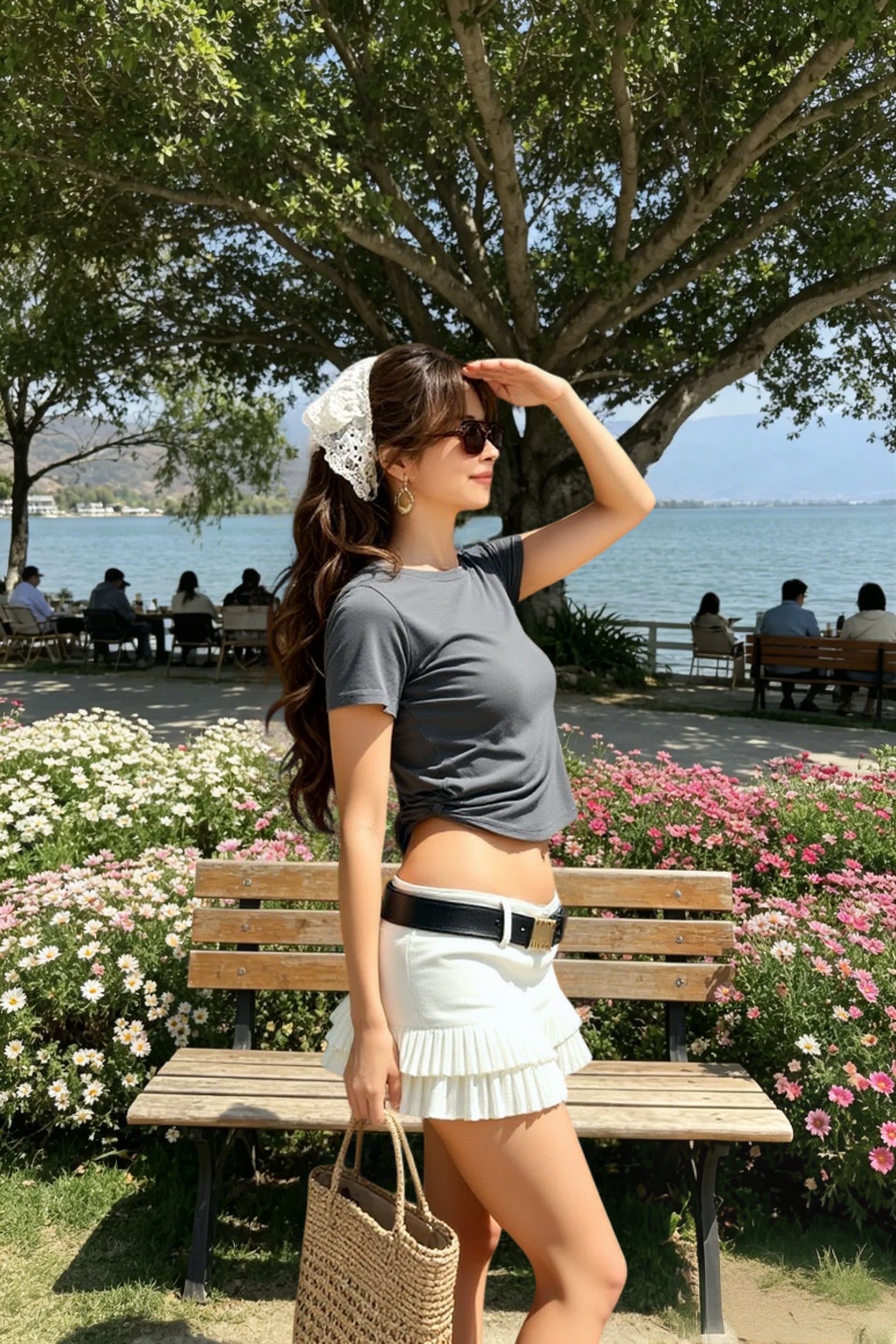 Low-Rise Vintage Washed Pleated Denim Mini Skort