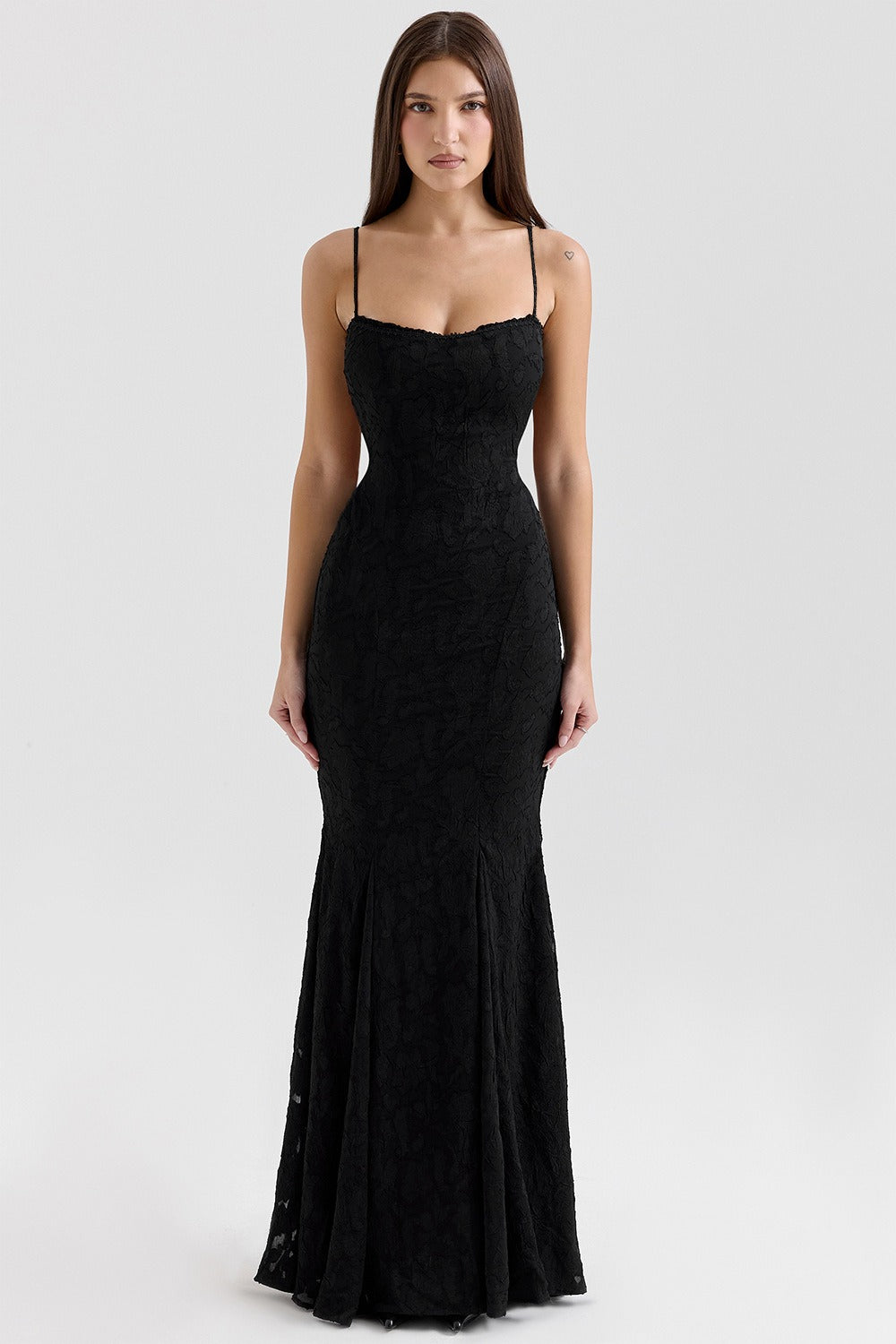 Strapless Lace Backless Waist Tie Maxi Lace Dress
