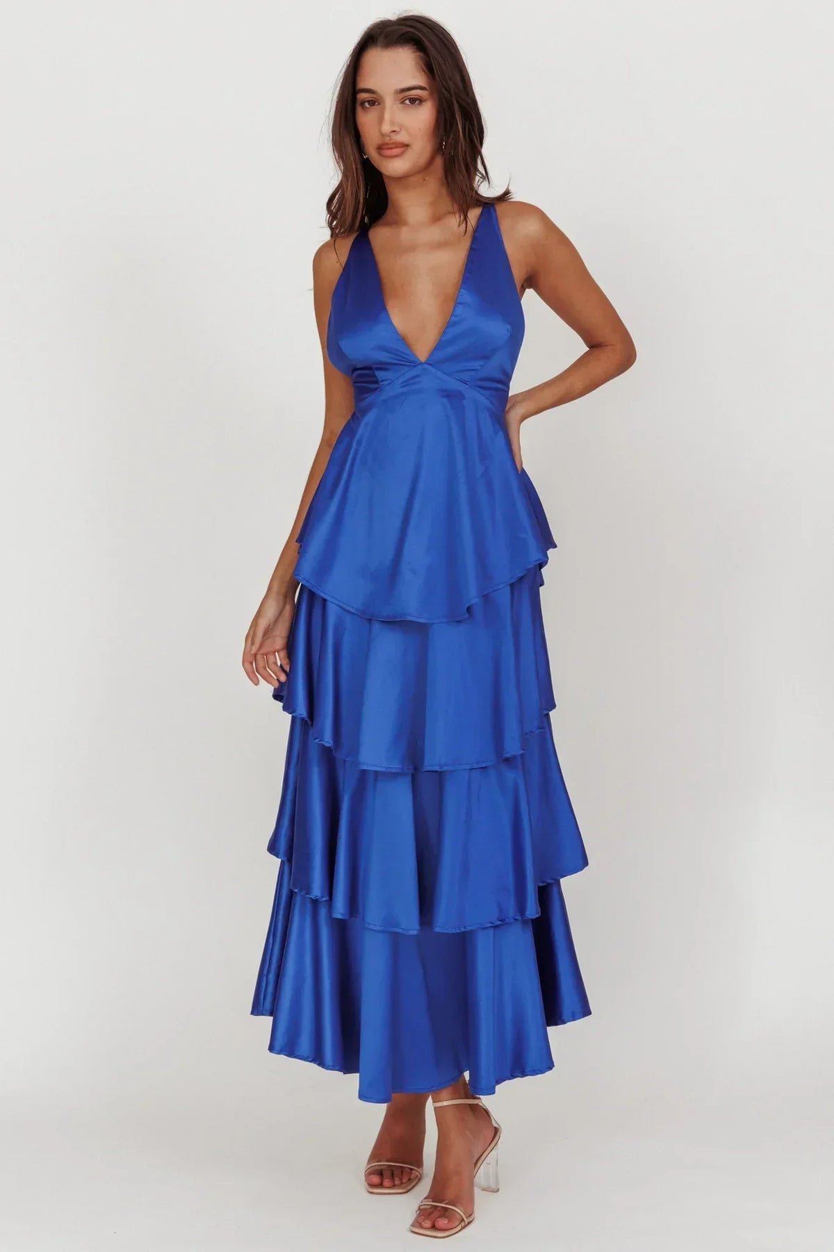 Auguste Tiered Frill Strappy Back Dress Electric Blue