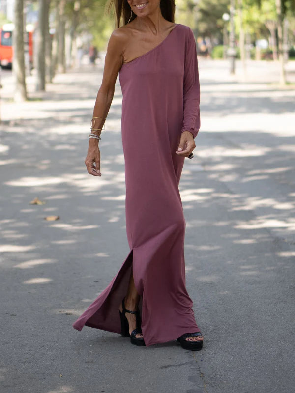 Mallory Minimalist Elegantly Flowy One Shoulder Dress Premium Wardrobe Essential