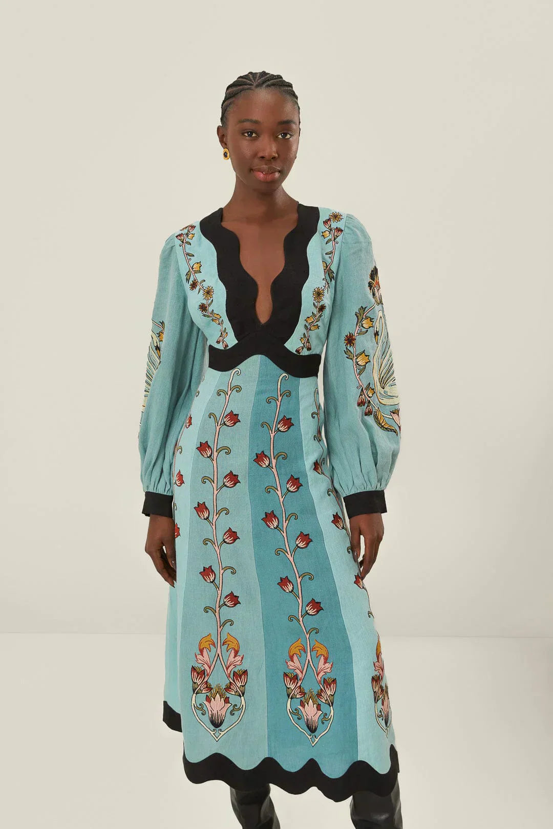 Aesthetic Karina Blue Beauty Long Sleeve Midi Dress Elevated Occasion Wear