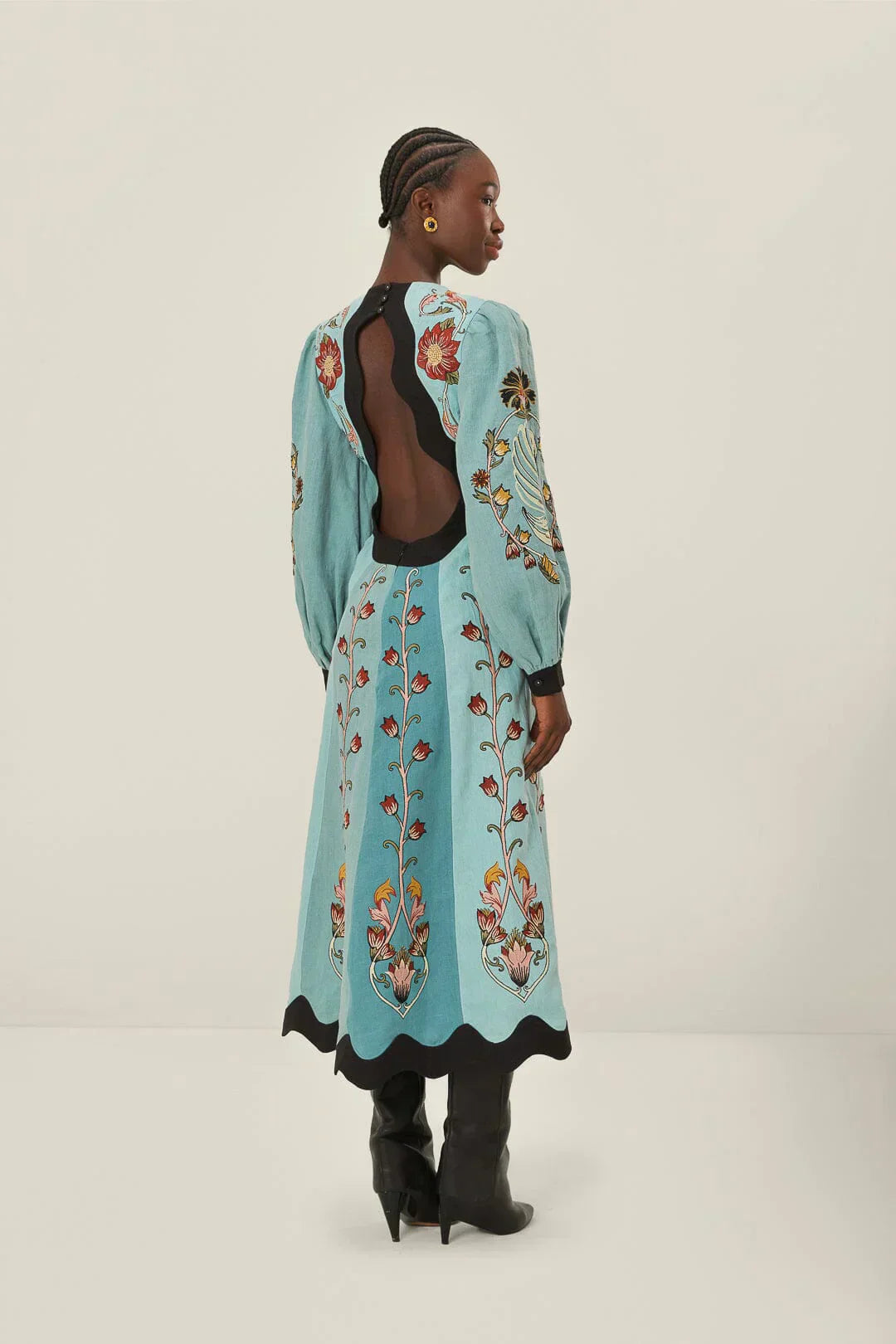 Aesthetic Karina Blue Beauty Long Sleeve Midi Dress Elevated Occasion Wear