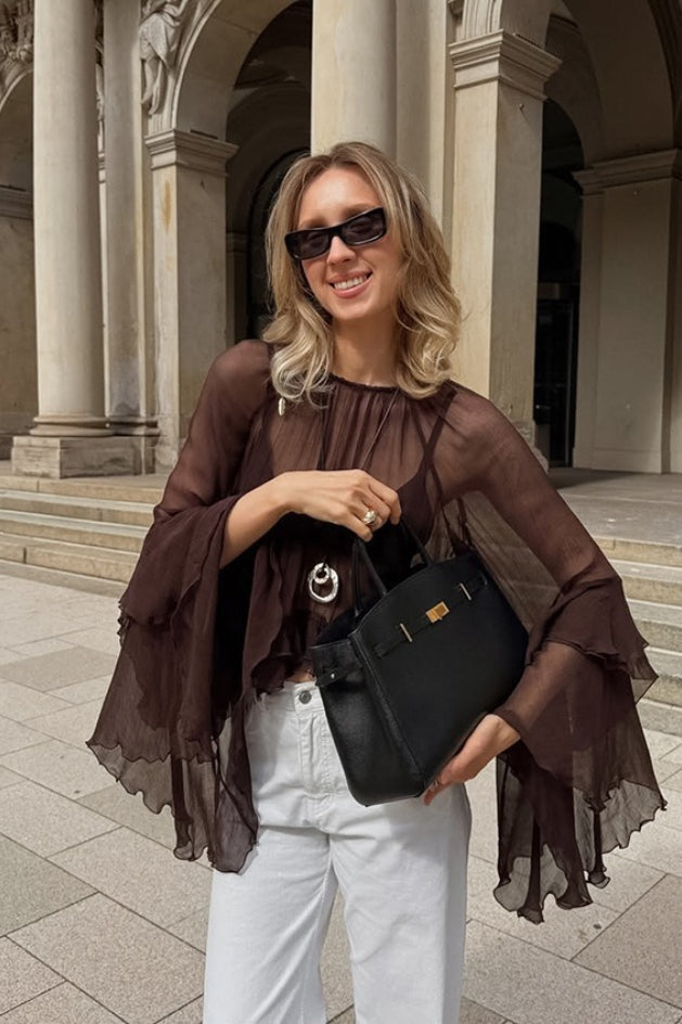 Ruffle Sleeve Loose Chiffon Blouse