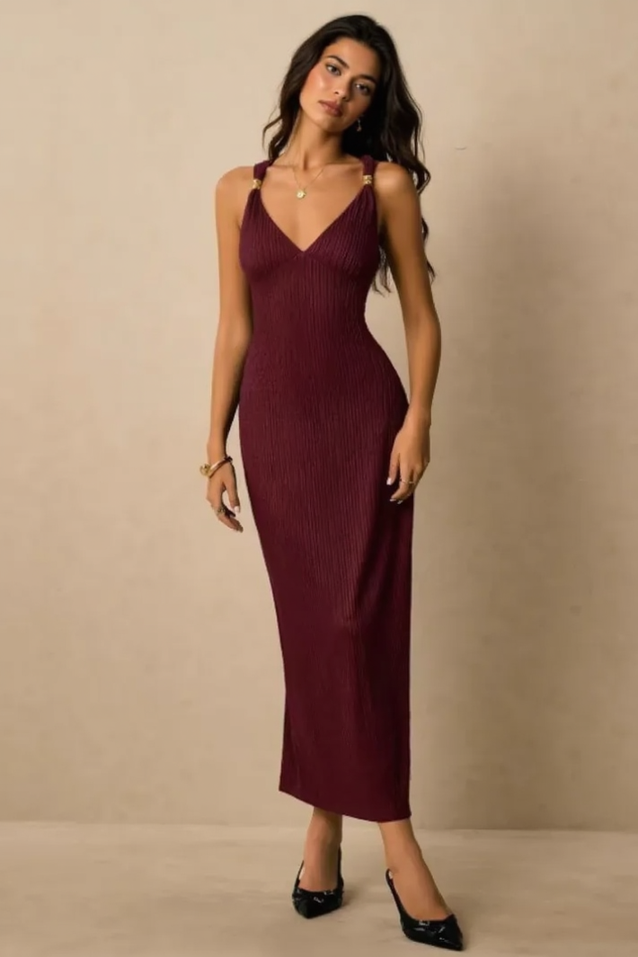 Ruched Waist Cami Midi Figure Hug Bodycon Dress