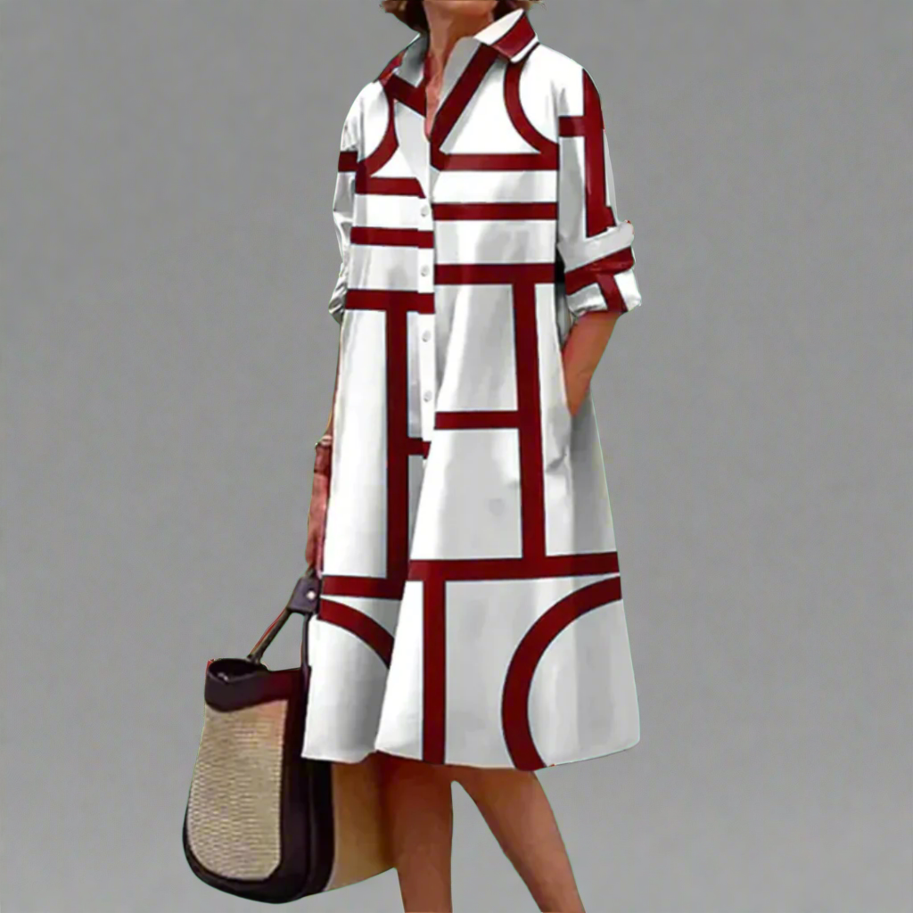 Greer - Women’s Geometric Print Knee-Length Dress White