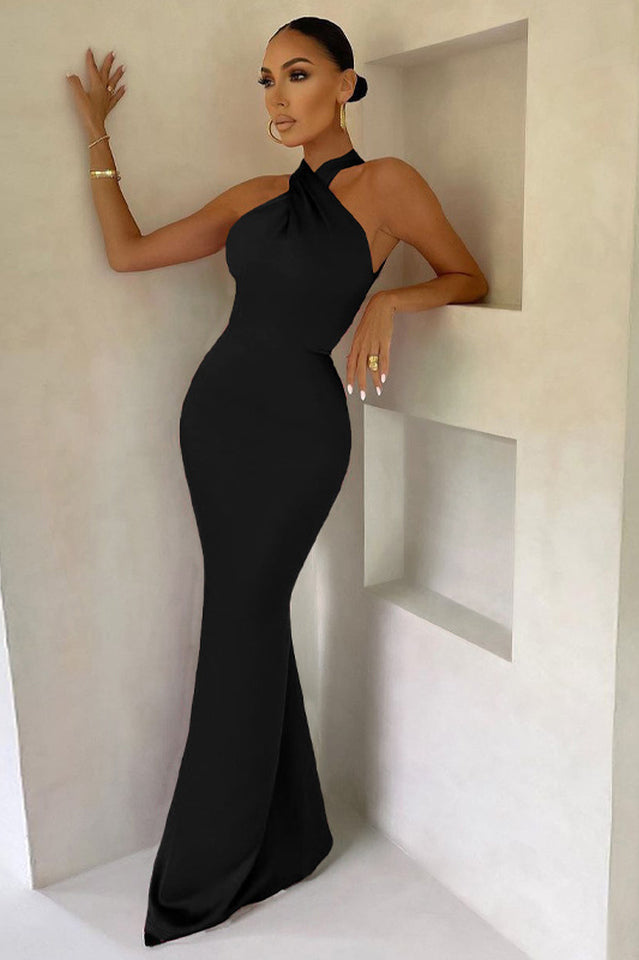 Bianca Cross Over Halter Neck Dress