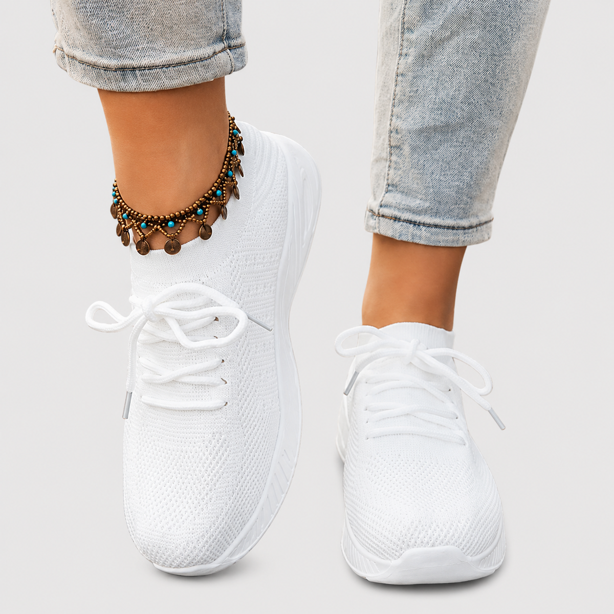 Knit Mesh Lace Up Thick Sole Sneakers