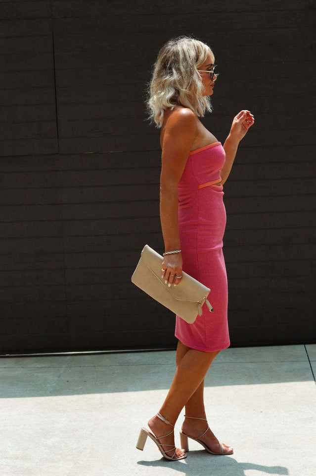 Adelaide Stripe Cutout Rib Midi Tube Dress