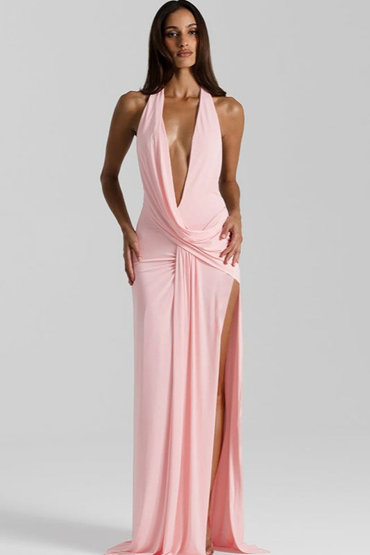 Backless Halter-Neck Maxi Dress
