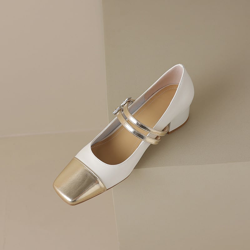 Samaya Square Toe Block Heels Mary Jane Shoes