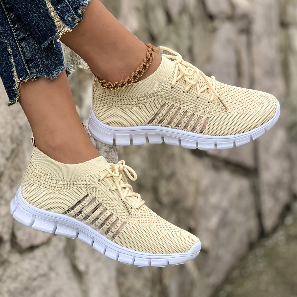 Knit Mesh Lace Up Low Top Sneakers