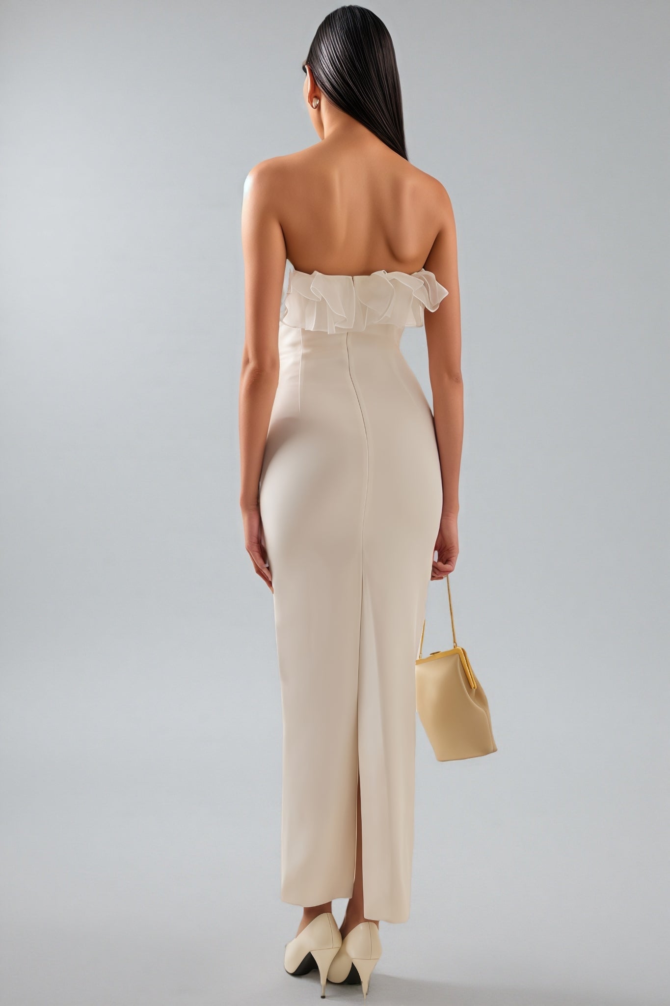 Zaretp White Ruffled Silk Midi Dress - View 3