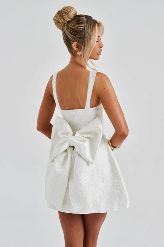 Square Neck Bow Fit and Flare Mini Dress