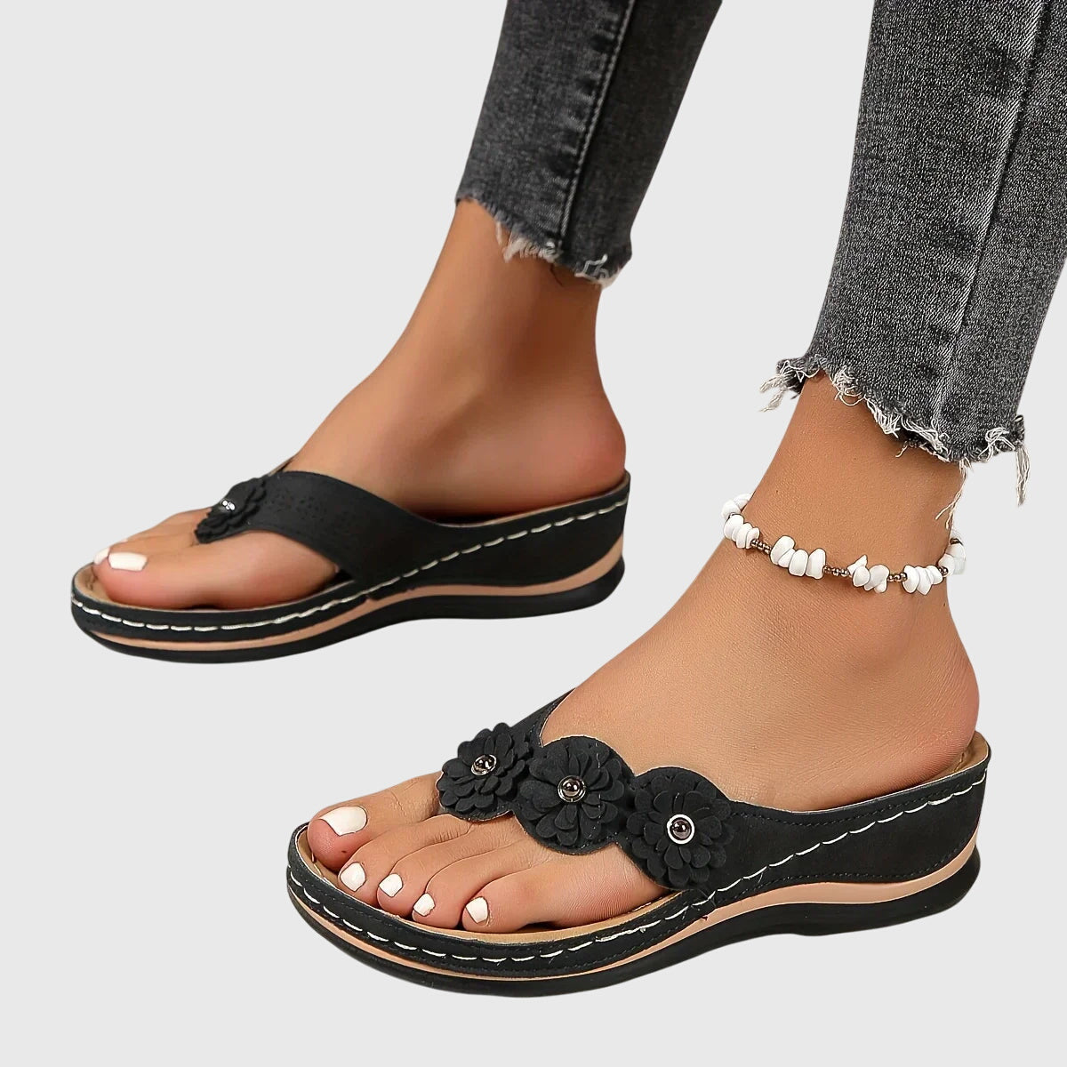 Floral Thong Wedge Flip Flop Sandals
