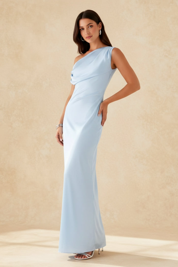 Satin One Shoulder Draped Mermaid Gown
