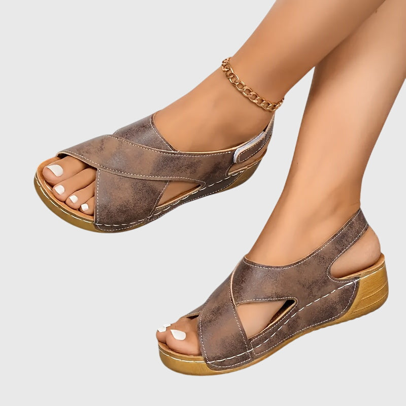 Cross Strap Slingback Wedge Sandals