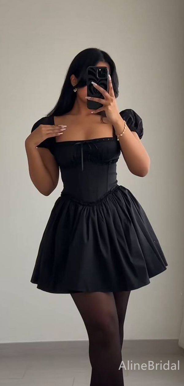 Square Neck Puff Sleeve Corset Bodice A-Line Mini Homecoming Dress 2