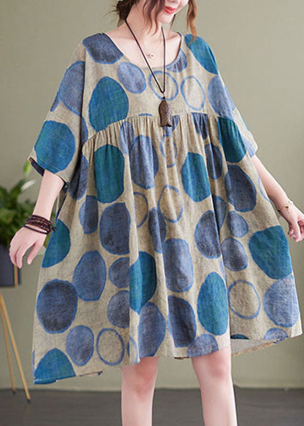 Oversized Crew Neck Short Sleeve Polka Dot A-Line Midi Dress