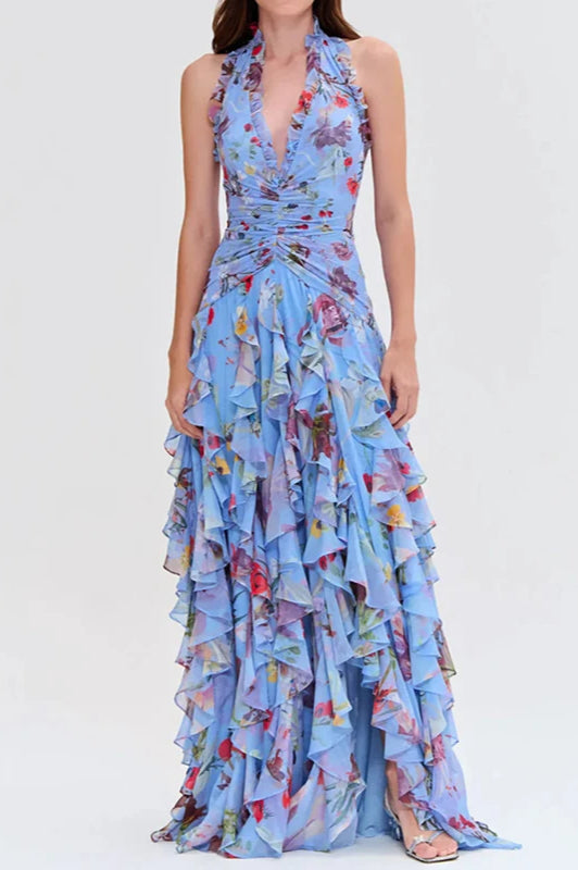 Sleeveless Edition Hollow Maxi Floral Dress