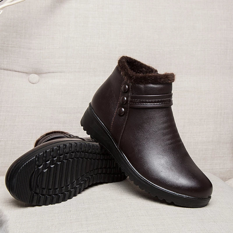 Orthopedic Snow Boots Women Leather Ankle Shoes