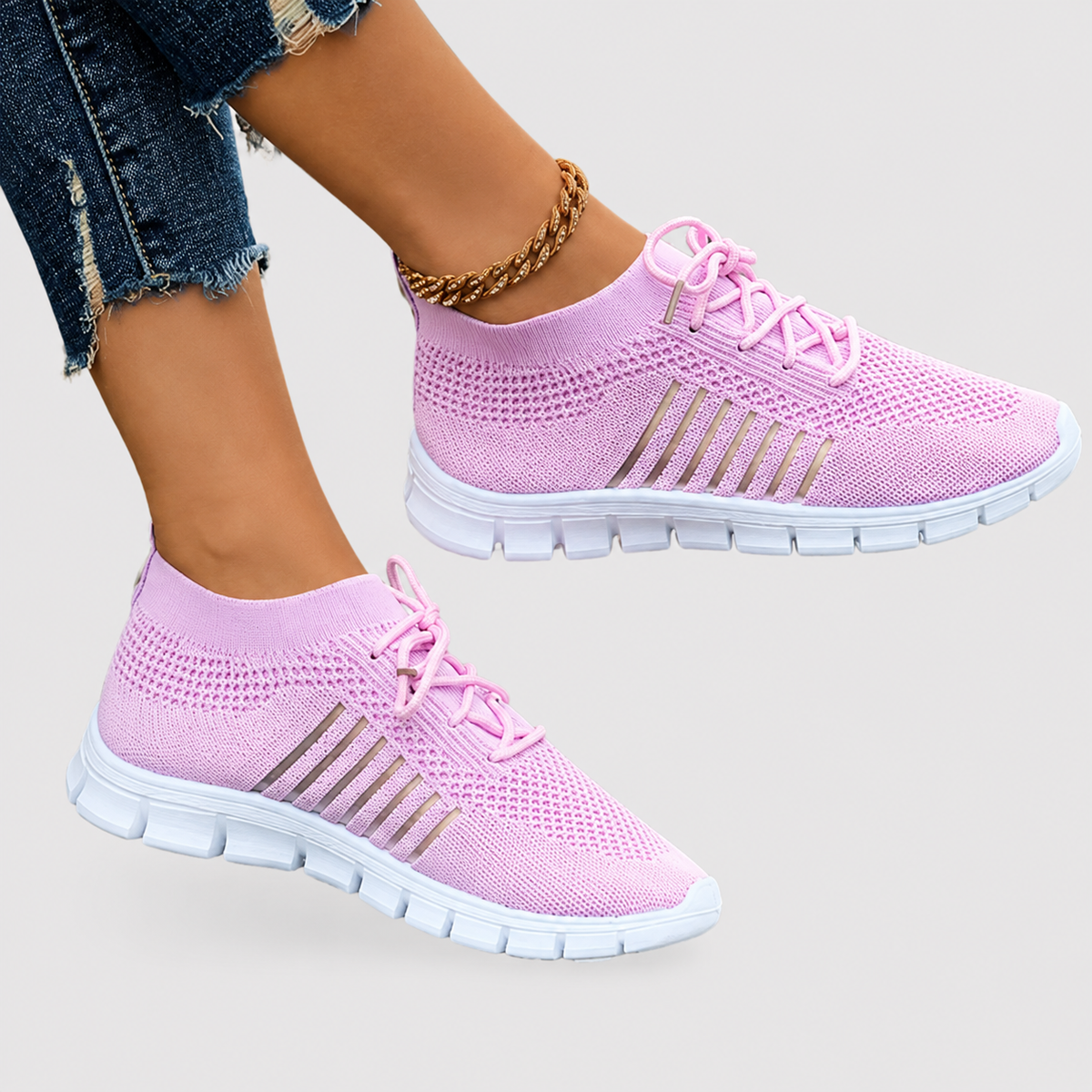 Knit Mesh Lace Up Low Top Sneakers