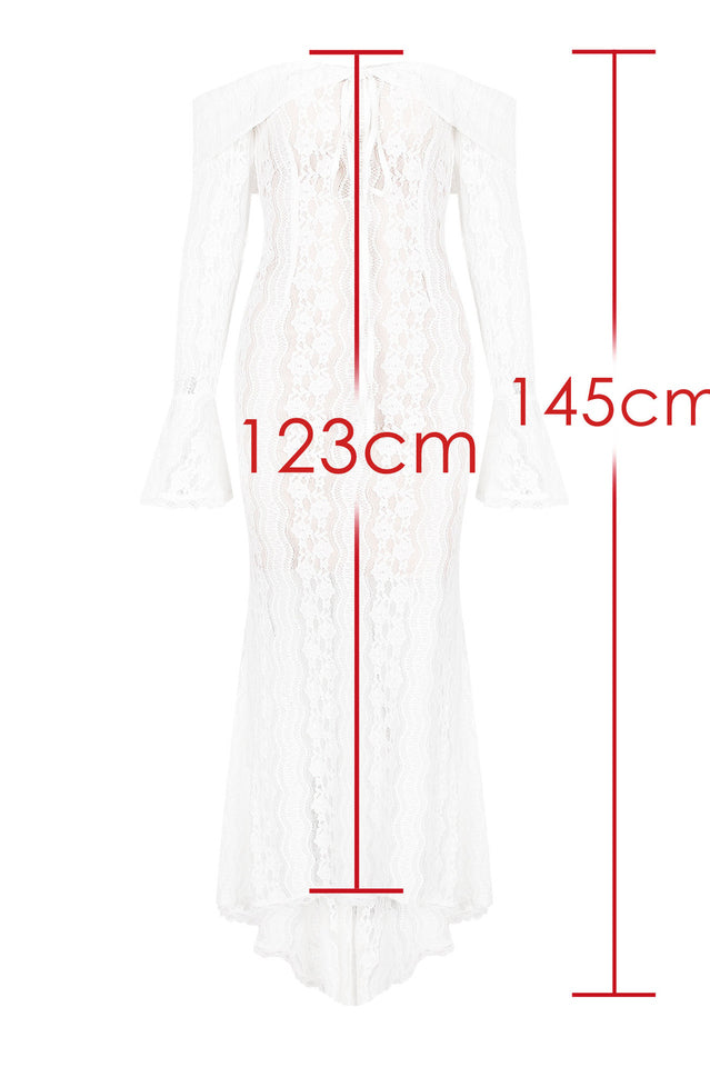 Belle Floral Lace Off Shoulder Maxi Dress in White - View 7