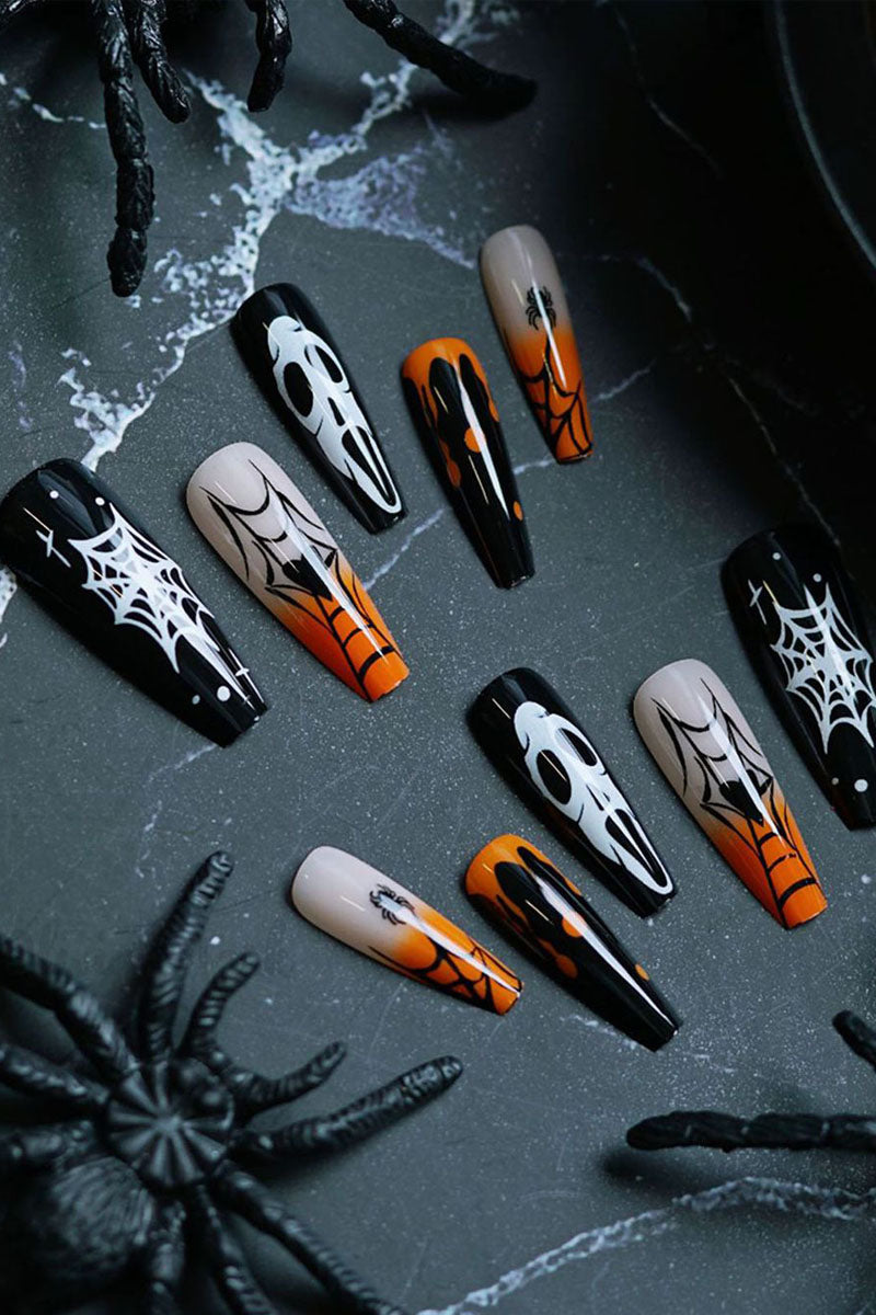 Halloween Gradient Spider Web Ghost False Nails