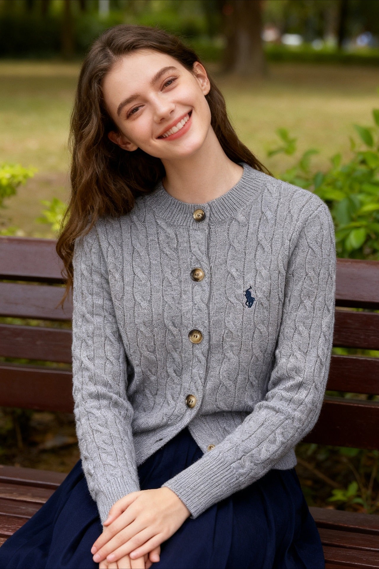 Wool Blend Embroidered Cable Cardigan