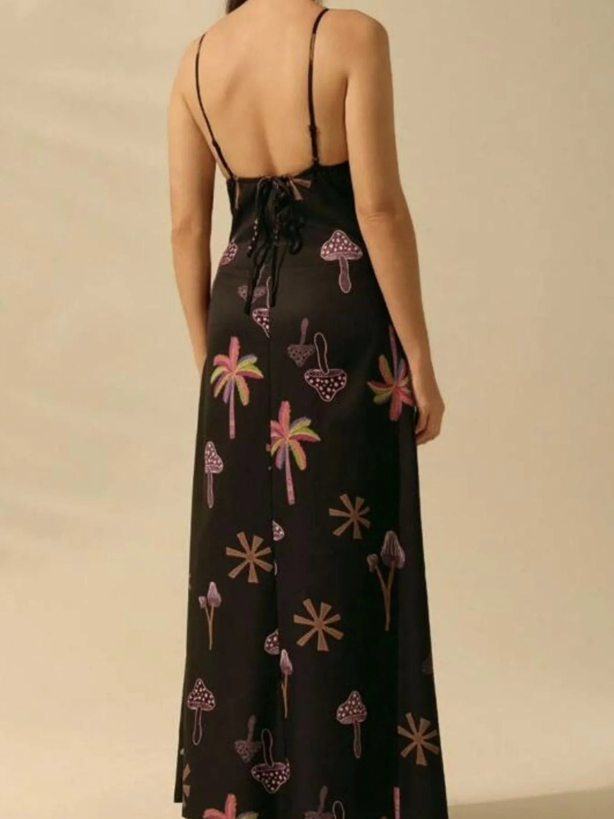Palm Leaf Print Halter Neck Sleeveless A-Line Maxi Dress 10