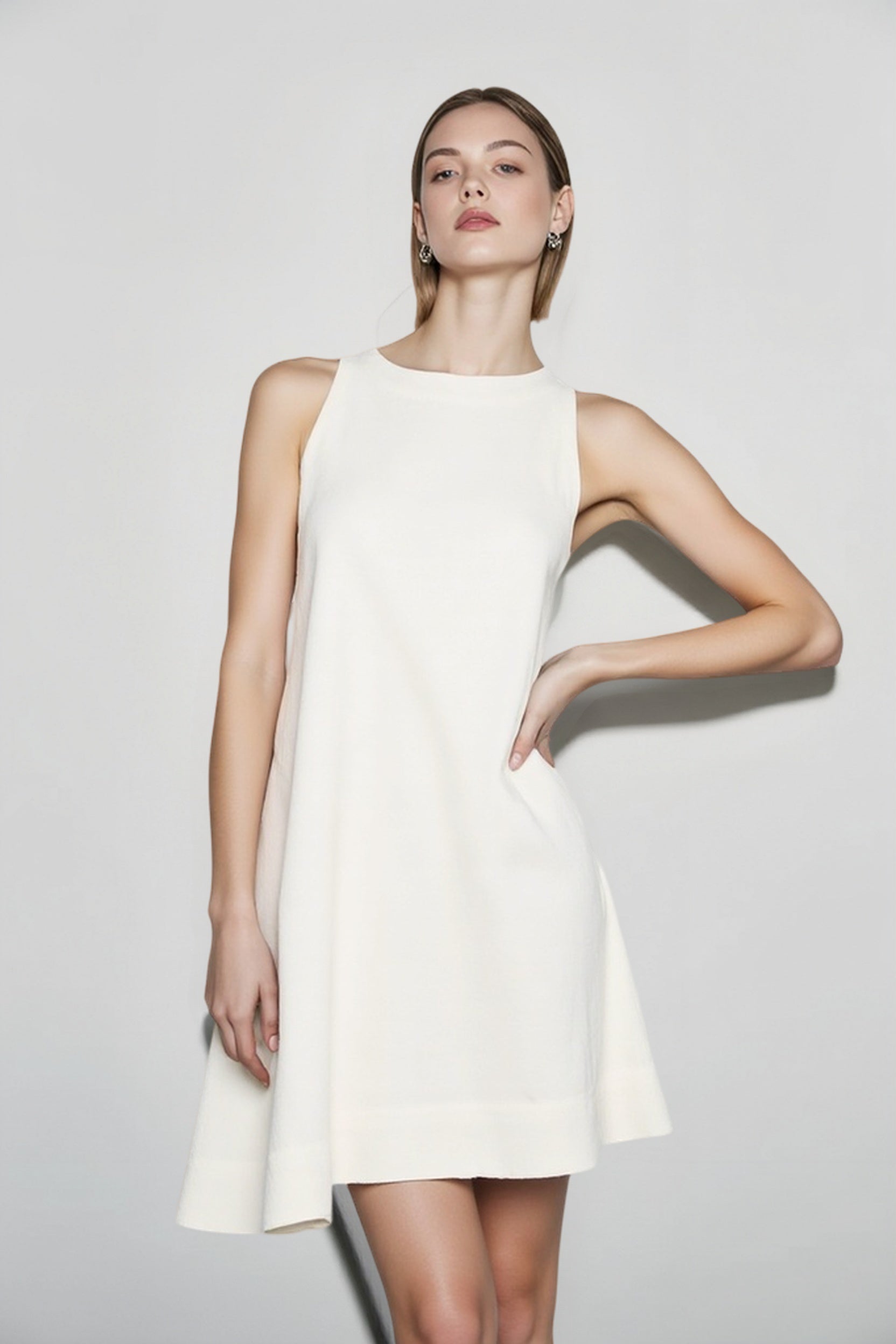 Pure Linen Crew Neck Tank Vacation Dress