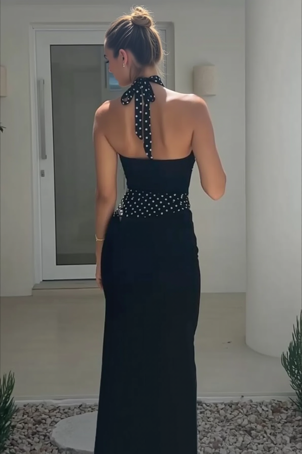 Sexy U Neck Backless Tie Polka Dot Halter Party Dress