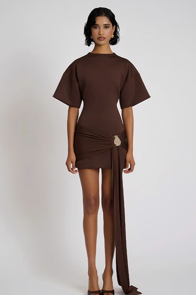 Tie Ruched Detail Bodycon Midi Dress