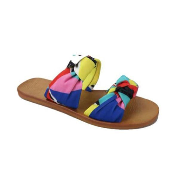 Cross Strap Bow Rugged Sole Slippers