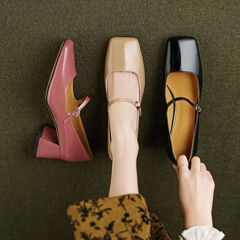 Danice Square Toe Block Heels Mary Jane Shoes