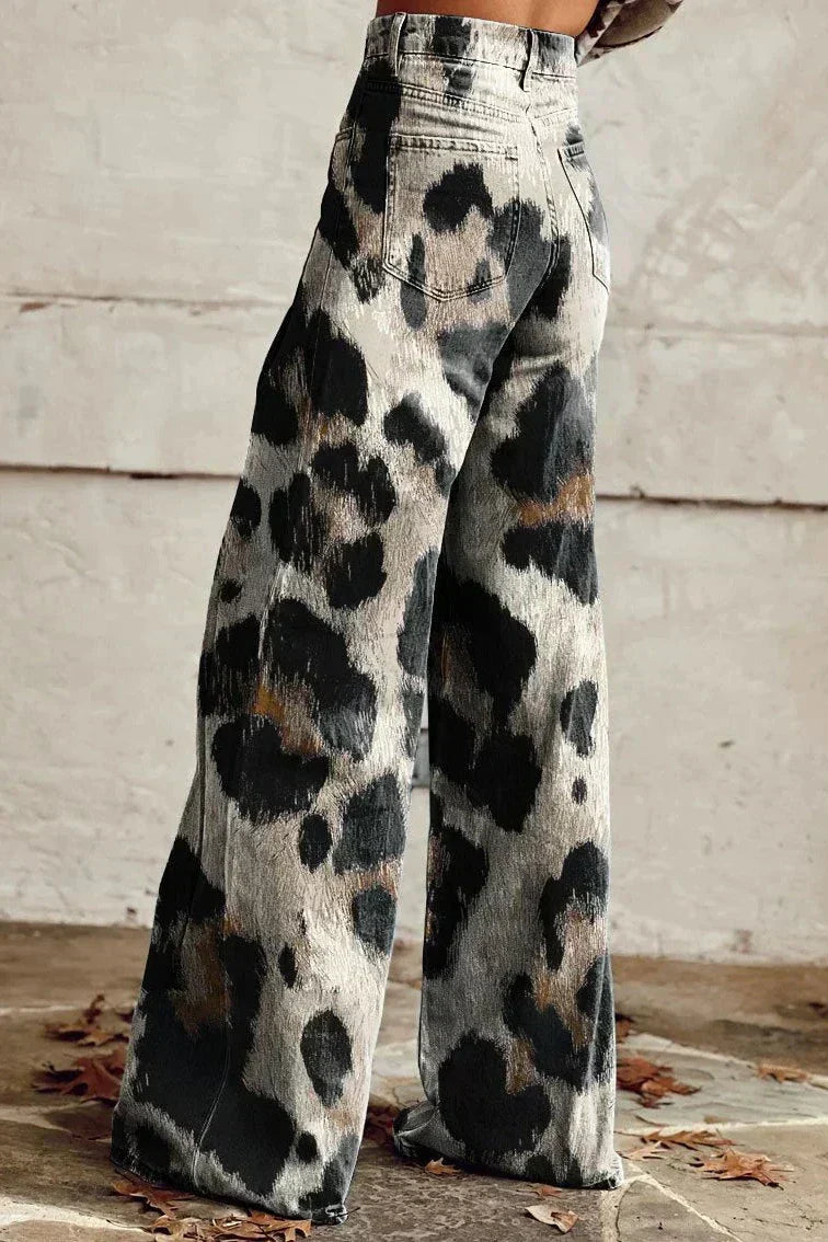 Leopard Print High Waist Wide Leg Pants