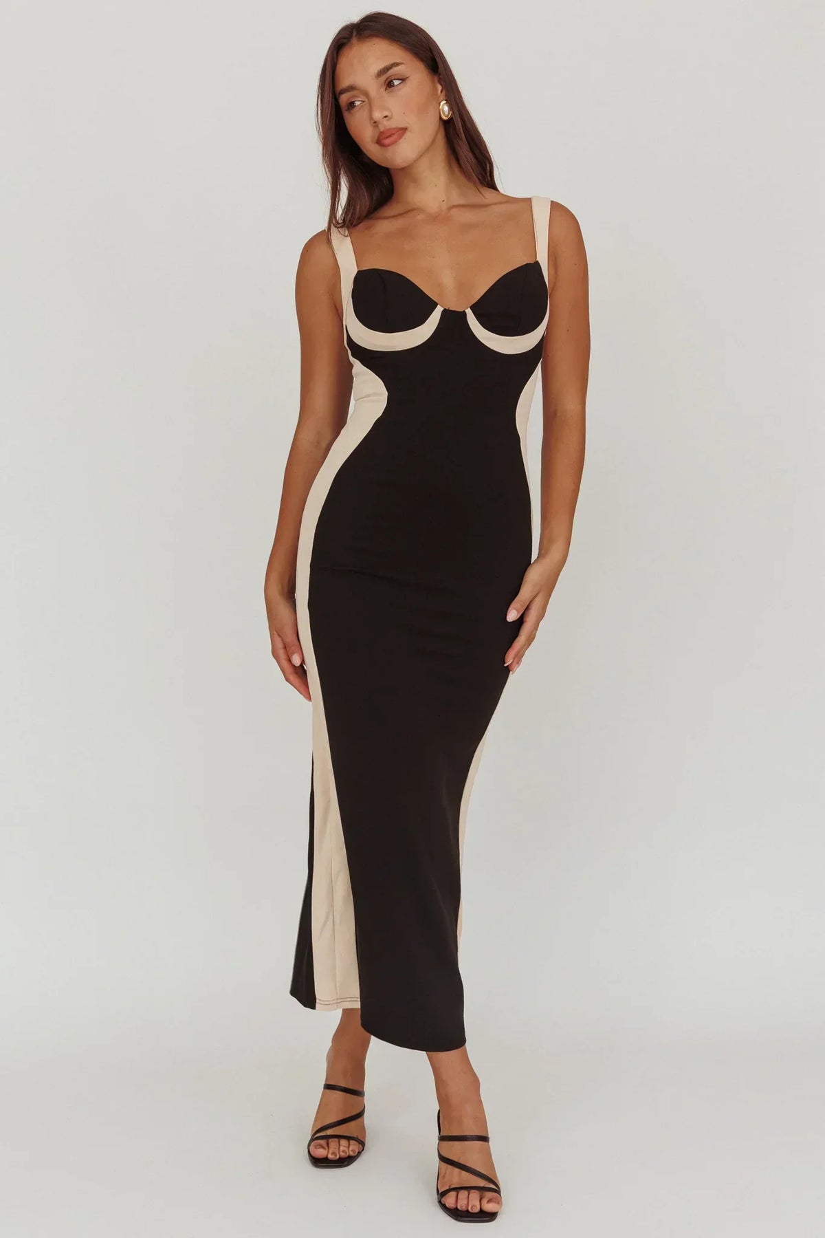 Tenika Contrast Bodycon Midi Dress Black