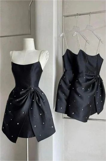 Gorgeous Black A Line Satin Homecoming Dress With Beaded cc1675