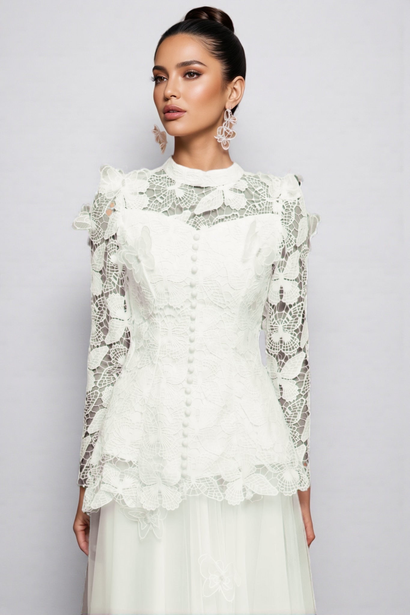 Greetk Folds Lace Butterfly Top Maxi Dress Two-Piece Set - View 3